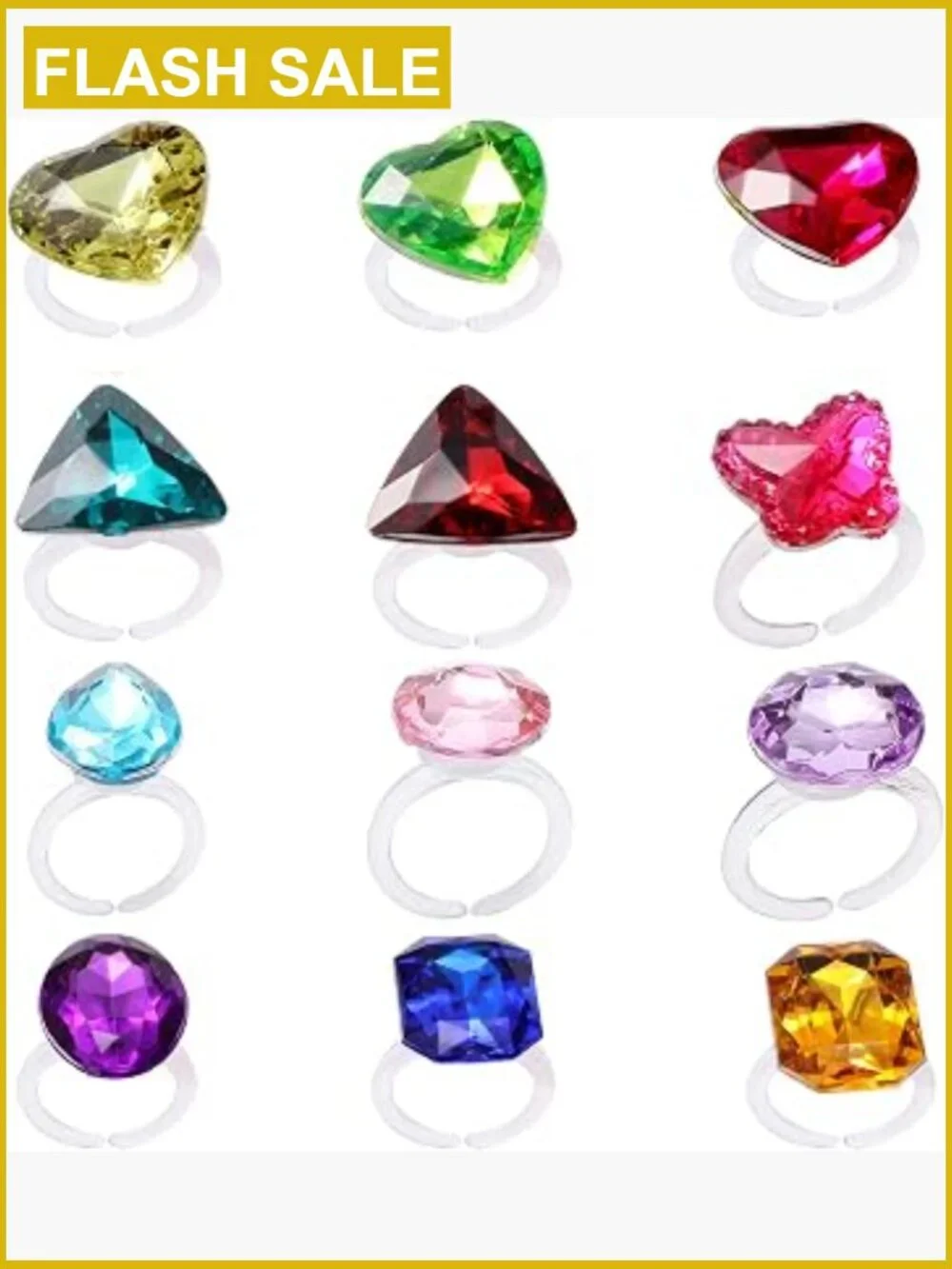 12 Pcs Adjustable Pretend Play Jewelry Rings with Box for Princess Dress Up